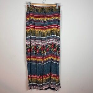 Angie Womens Multicolor Boho Pull on Wide Leg Pants Size SM Indie Fringe Hippie